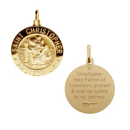 9ct Yellow Gold Plated 15mm 3D St Christopher Pendant With Travellers Prayer