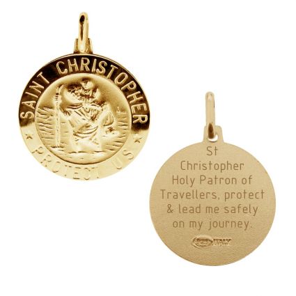 9ct Yellow Gold Plated 18mm 3D St Christopher Pendant With Travellers Prayer