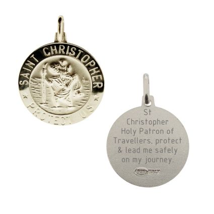 Sterling Silver 15mm 3D St Christopher Pendant With Travellers Prayer 