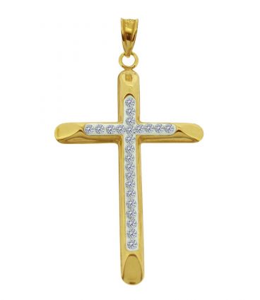 9ct Yellow Gold Plated on Sterling Silver CZ Set Cross Pendant 