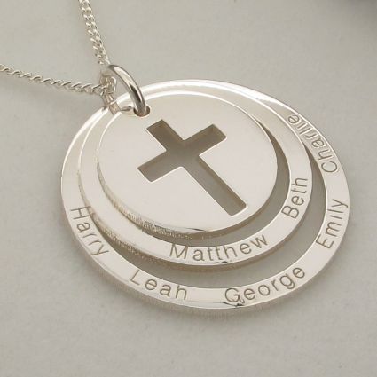 Sterling Silver Personalised Two Disc Cut Out Cross Pendant
