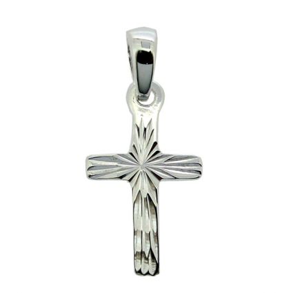 Sterling Silver Small Diamond Cut Cross Pendant