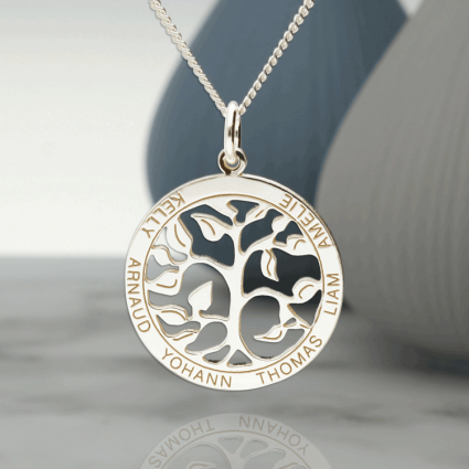 Sterling Silver Filigree Tree of Life Disc Personalized Family Necklace