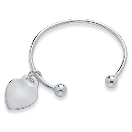 Sterling Silver Baby and Small Child Torque Bangle With Heart Charm & Optional Engraving