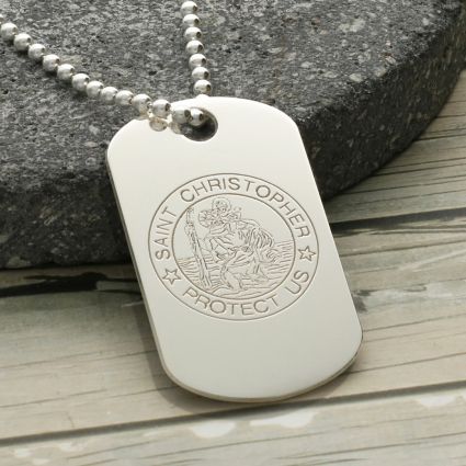 Sterling Silver Large St Christopher Dog Tag With Optional Engraving and Chain