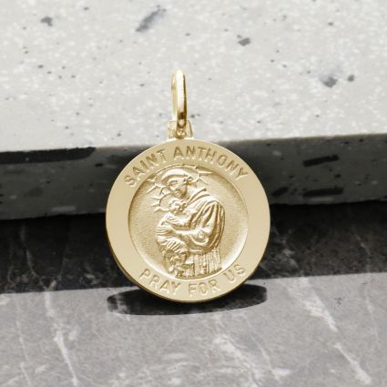 18k Yellow Gold Plated St Anthony 3D Medal With Optional Engraving and Chain