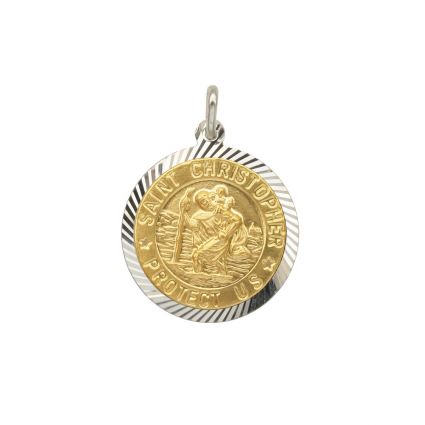 Sterling Silver and Gold Plated 15mm Diamond Cut St Christopher Pendant