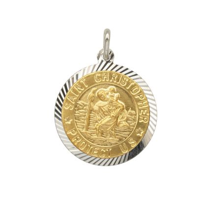Sterling Silver and Gold Plated 18mm Diamond Cut St Christopher Pendant 