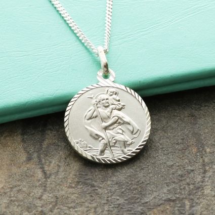 Sterling Silver Diamond Cut 16mm St Christopher Pendant, Optional Engraving and Chain