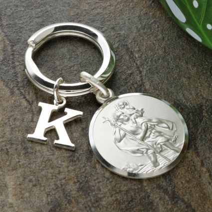 Sterling Silver 24mm St Christopher Keyring With Any Initial & Optional Engraving
