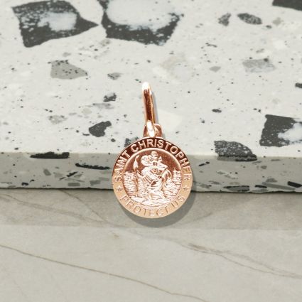 18k Rose Gold Plated 12mm 3D St Christopher Pendant With Optional Engraving and Chain