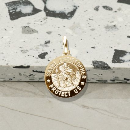 18k Yellow Gold Plated 15mm 3D St Christopher Pendant With Optional Engraving and Chain