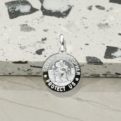 Sterling Silver 15mm 3D St Christopher Pendant With Optional Engraving and Chain