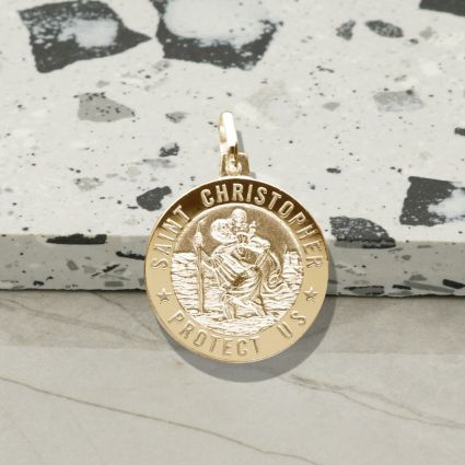 18k Yellow Gold Plated 18mm 3D St Christopher Pendant With Optional Engraving and Chain
