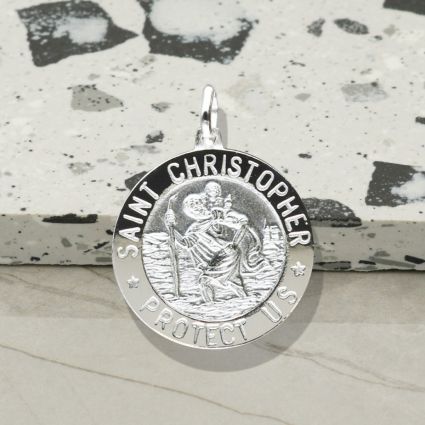Sterling Silver 21mm 3D St Christopher Pendant With Optional Engraving and Chain