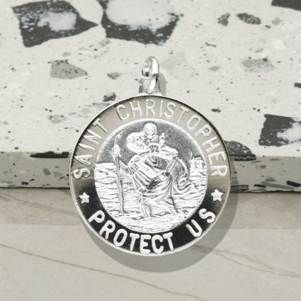 Sterling Silver 24mm 3D St Christopher Pendant With Optional Engraving and Chain