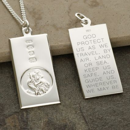 Sterling Silver Custom Hallmarked Large St Christopher Ingot With Travelers Prayer and Optional Chain