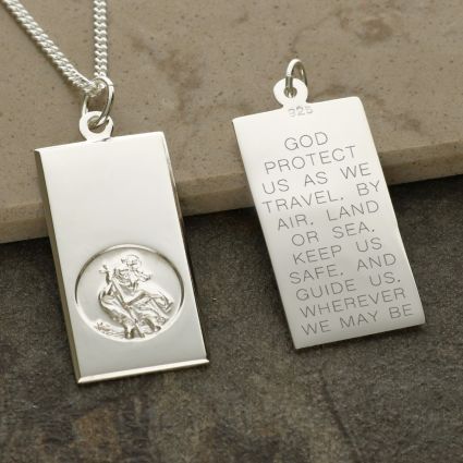 Sterling Silver Large St Christopher Ingot With Travelers Prayer Optional Engraving and Chain