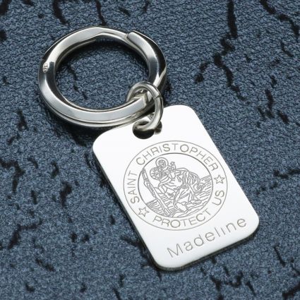 Sterling Silver Engraved St Christopher Keychain