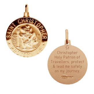 9ct Rose Gold Plated 18mm 3D St Christopher Pendant With Travellers Prayer 
