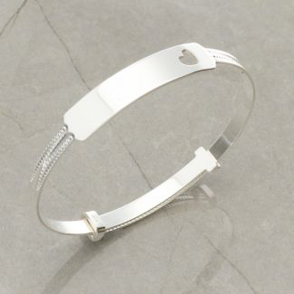 Sterling Silver Cut Out Heart Expandable Baby ID Bangle