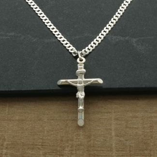 Sterling Silver Crucifix Cross Pendant and Chain