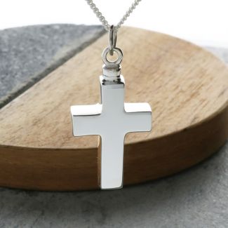 Sterling Silver Cross Urn Cremation Ashes Pendant With Optional Engraving & Chain