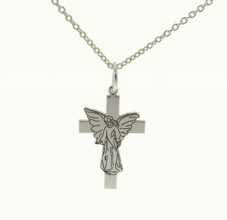 Sterling Silver Guardian Angel on Cross Pendant