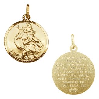 9ct Yellow Gold Plated Diamond Cut 16mm St Christopher Pendant With Travellers Prayer 