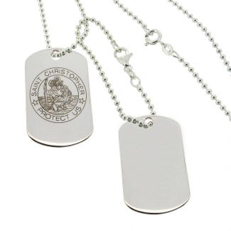 Sterling Silver Large St Christopher Double Dog Tags