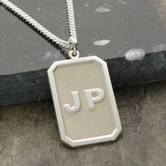 Sterling Silver Rectangle 3D Initials Pendant With Chain And Optional Engraving 