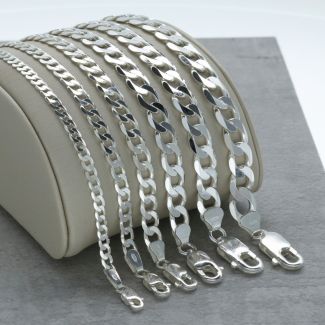 Sterling Silver Flat Diamond Cut Open Link Curb Chain