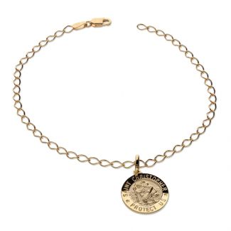 9ct Yellow Gold Curb Bracelet With 15mm St Christopher & Optional Engraving