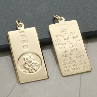 9ct Yellow Gold Custom Hallmarked Large St Christopher Ingot With Travellers Prayer and Optional Chain