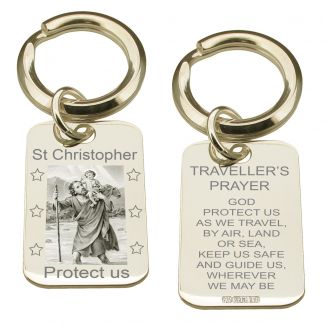 Sterling Silver Photo Engraved St Christopher Keyring With Travellers Prayer