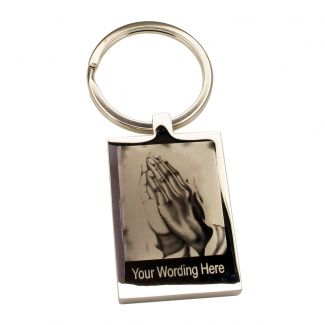 Mirror Polished Rectangle Keyring With Praying Hands