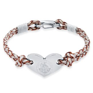 Ladies Leather and Stainless Steel Heart St Christopher Bracelet