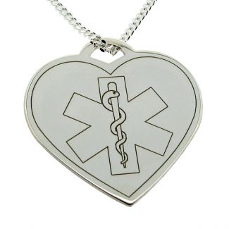 Sterling Silver Medic Aware Heart Pendant & Optional Chain
