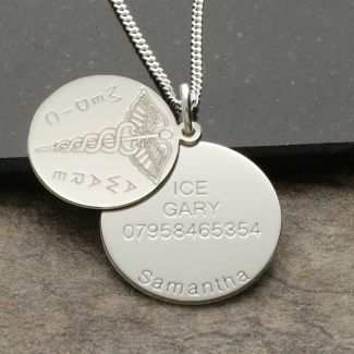 Sterling Silver Medic Aware ICE Double Disc Pendant With Optional Chain
