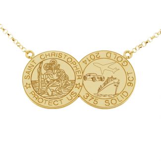 9ct Yellow Gold Plated Double Coin St Christopher Necklace