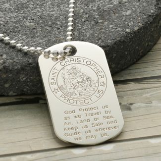 Sterling Silver Large St Christopher Dog Tag With Travellers Prayer
