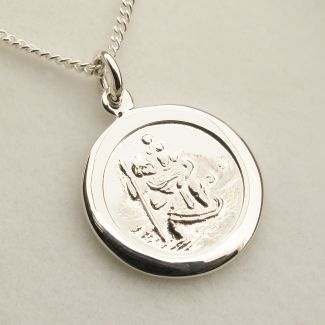 Sterling Silver 16mm Flat Edge St Christopher Pendant With Optional Personalisation and Chain