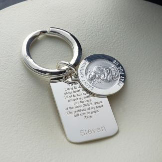Sterling Silver Personalized Rectangle St Anthony Keychain With Prayer