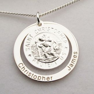 Sterling Silver Personailsed 3D St Christopher Family Pendant
