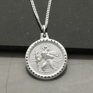 Sterling Silver Double Diamond Cut 20mm St Christopher Pendant With Optional Engraving and Chain
