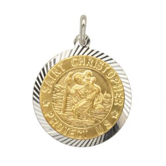 Sterling Silver and Gold Plated 21mm Diamond Cut St Christopher Pendant