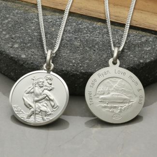 Sterling Silver 24mm Double Sided St Christopher Pendant With Optional Engraving and Chain