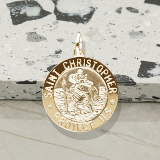 18k Yellow Gold Plated 21mm 3D St Christopher Pendant With Optional Engraving and Chain