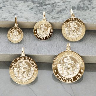 18k Yellow Gold Plated 3D St Christopher Pendant Various Sizes With Optional Engraving & Chain