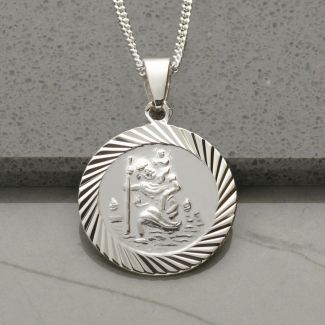Sterling Silver 20mm Diamond Cut St Christopher Pendant With Optional Personalization and Chain